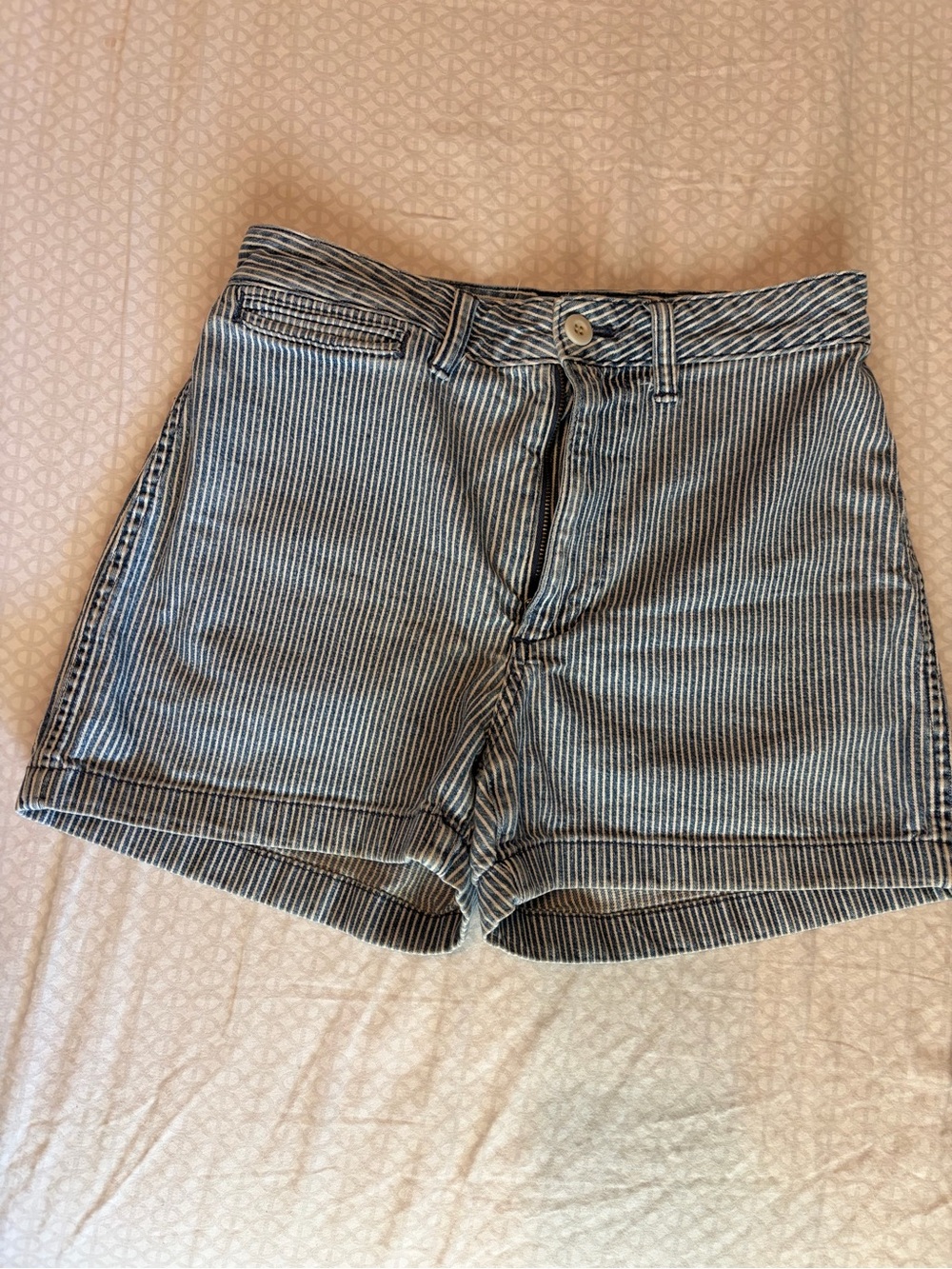 Madewell Blue and White Pinstripe High-Rise Jean Shorts